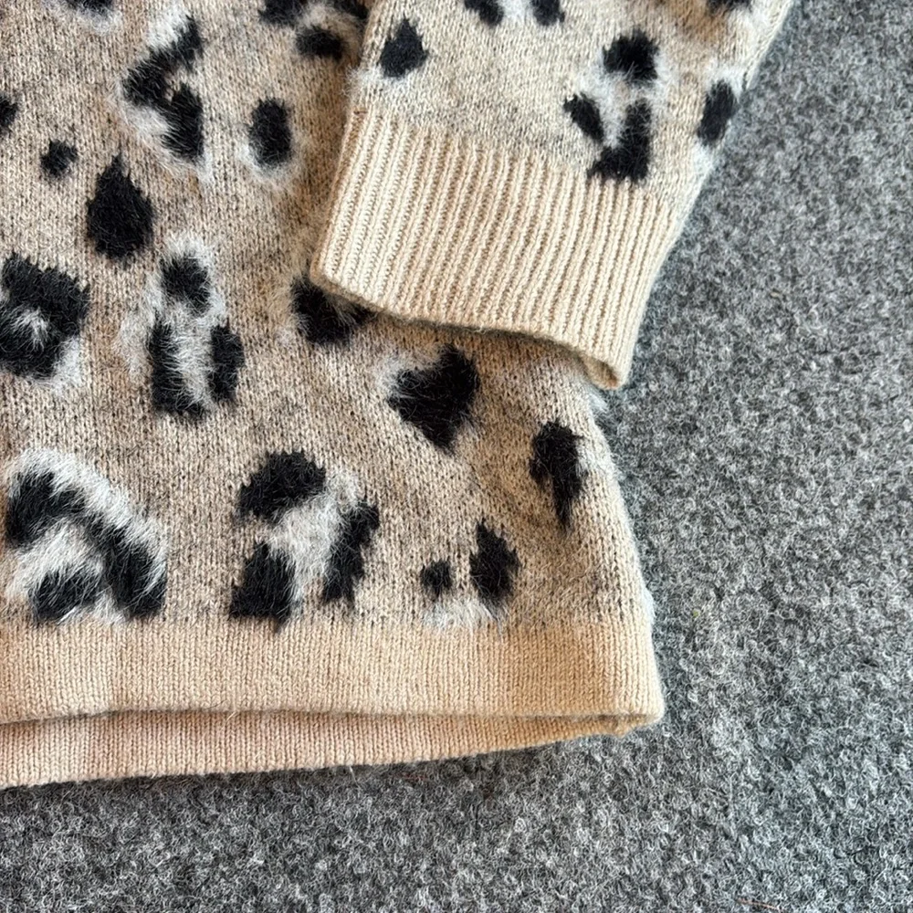 Women’s Tribal Leopard Print Sweater - Cream and Black - Size Large